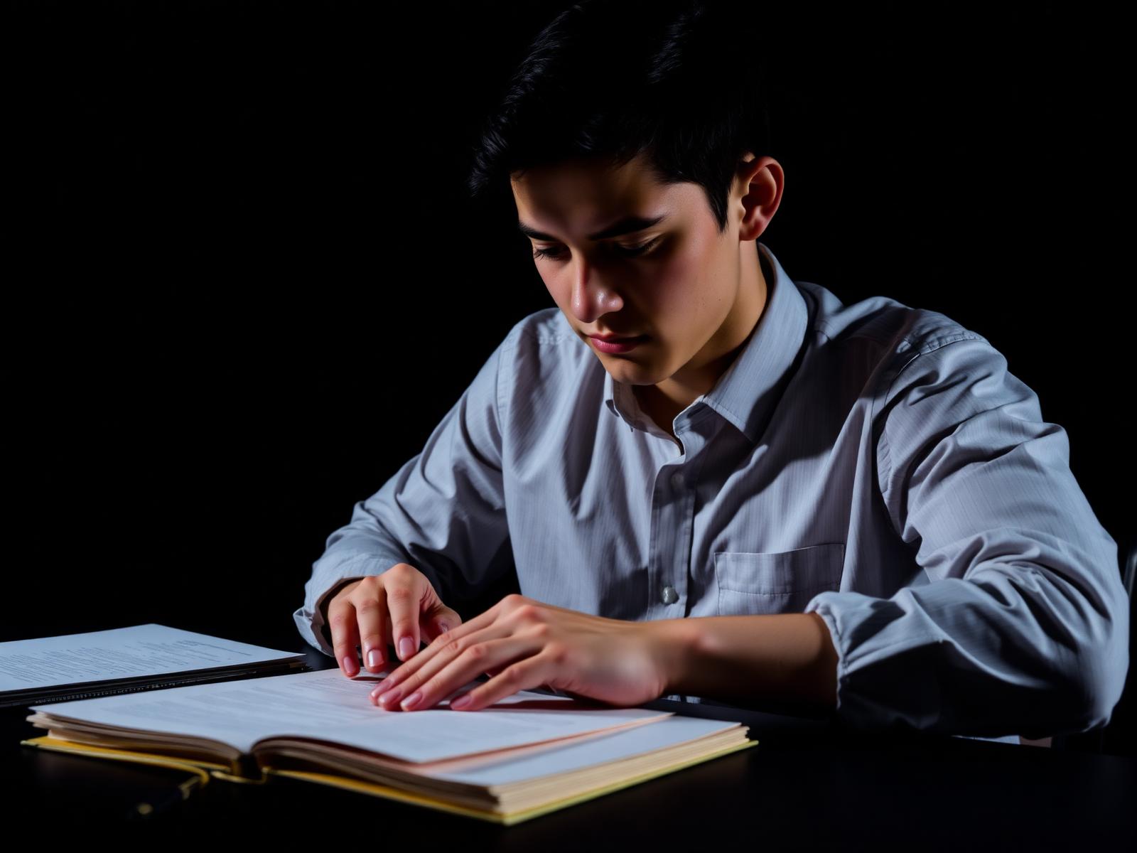A student organising application documents
