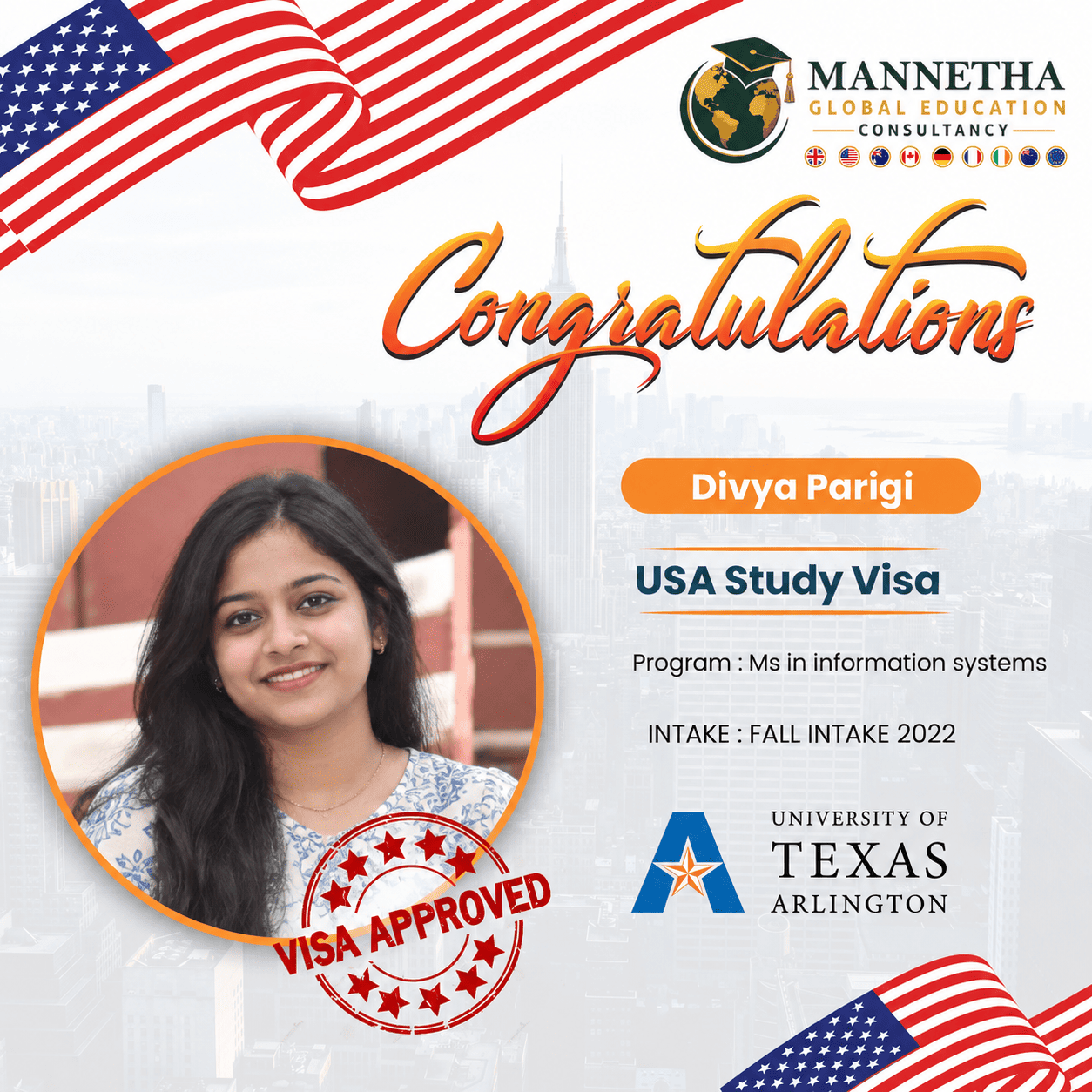 Divya Parigi USA study visa approval